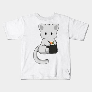 Grey Cat with Sushi Roll Kids T-Shirt